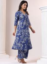 Cotton Blue Festival Wear Printed Readymade Cord Set